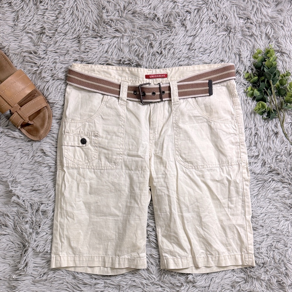 UNIONBAY Beige Cargo Bermuda Shorts with Tan Belt size 7